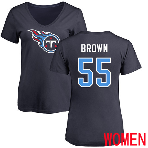 Tennessee Titans Navy Blue Women Jayon Brown Name and Number Logo NFL Football #55 T Shirt